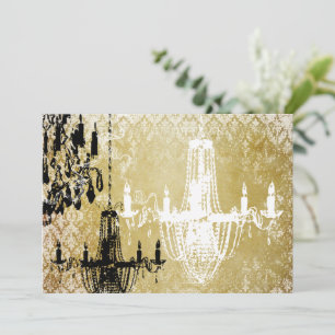 Gold Damask Vintage Chandelier Wedding Invitation