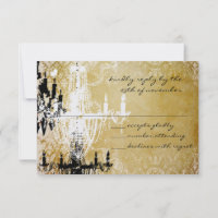 Gold Damask Vintage Chandelier Wedding Invitation