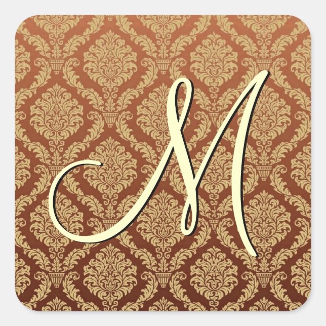 GOLD Damask Wedding Square Sticker (Front)
