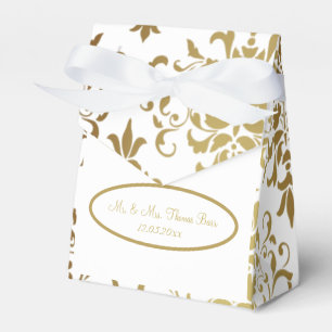 Gold Damask White Script Wedding Elegant Favour Box