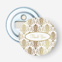 Gold Damask White Script Wedding Elegant Thank You