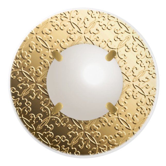 Gold Damask with a faux mabe pearl Ceramic Knob (Front)
