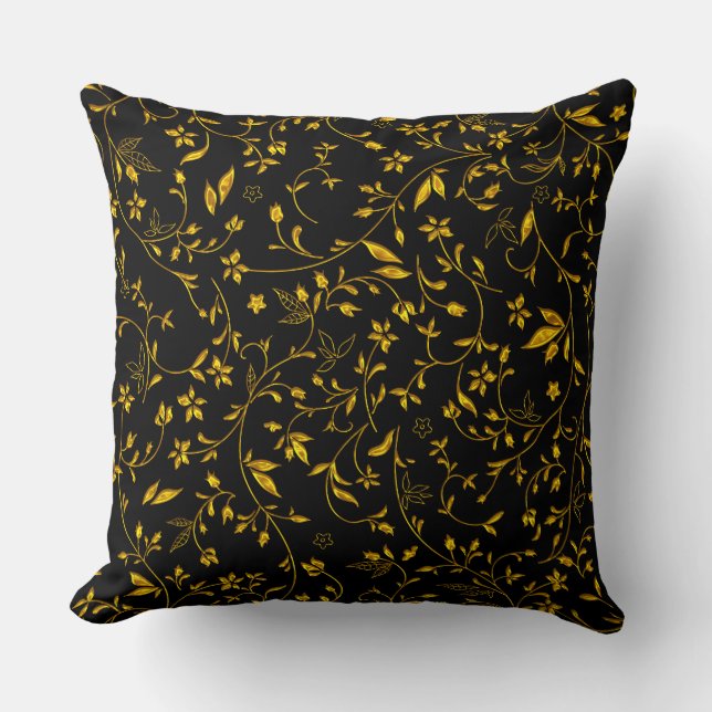 Gold Damasks On Black Cushion (Front)