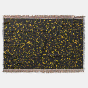 Gold Damasks On Black Throw Blanket