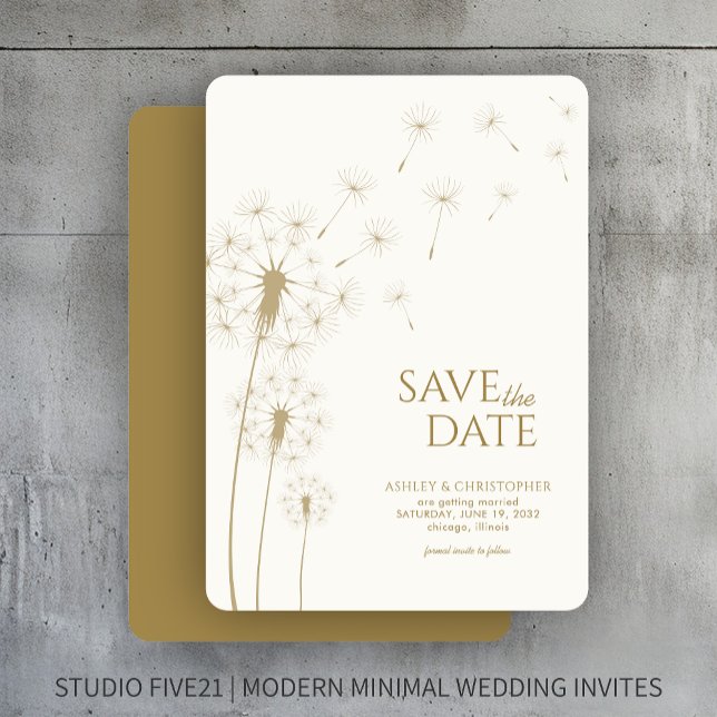 Gold Dandelion Wedding Save the Date Card (Creator Uploaded)