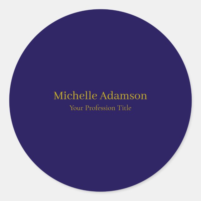 Gold & Dark Blue Colour Professional Plain Modern Classic Round Sticker (Front)
