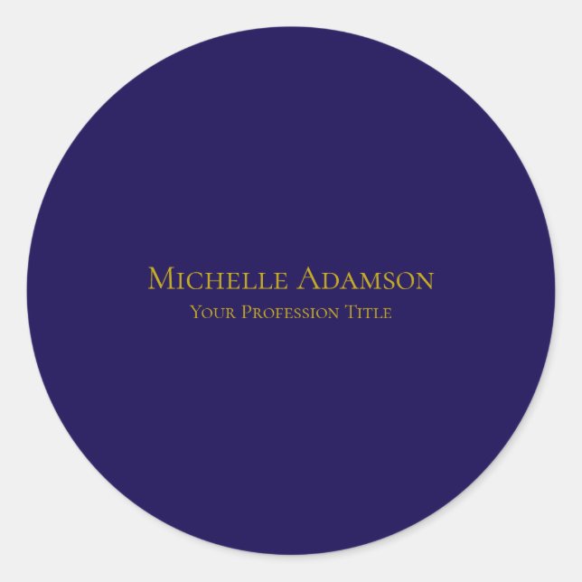 Gold & Dark Blue Colour Professional Plain Modern Classic Round Sticker (Front)