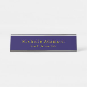 Gold & Dark Blue Colour Professional Plain Modern Desk Name Plate