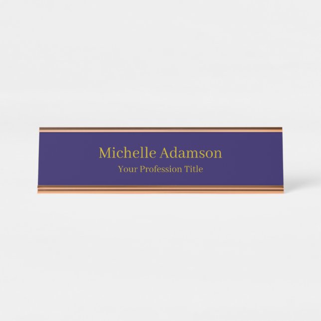 Gold & Dark Blue Colour Professional Plain Modern Desk Name Plate (Front)