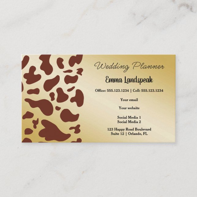 Gold & Dark Brown Cow Print  Business Card (Front)