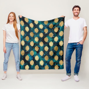 Gold & Dark Green Galaxy Dharma Mandala Pattern Fleece Blanket
