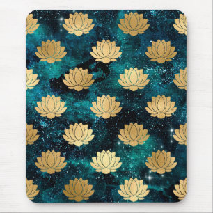 Gold & Dark Green Galaxy Dharma Mandala Pattern Mouse Pad