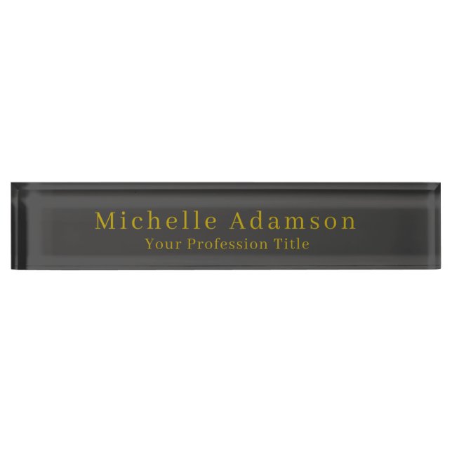 Gold & Dark Grey Black Professional Plain Modern Nameplate (Front)