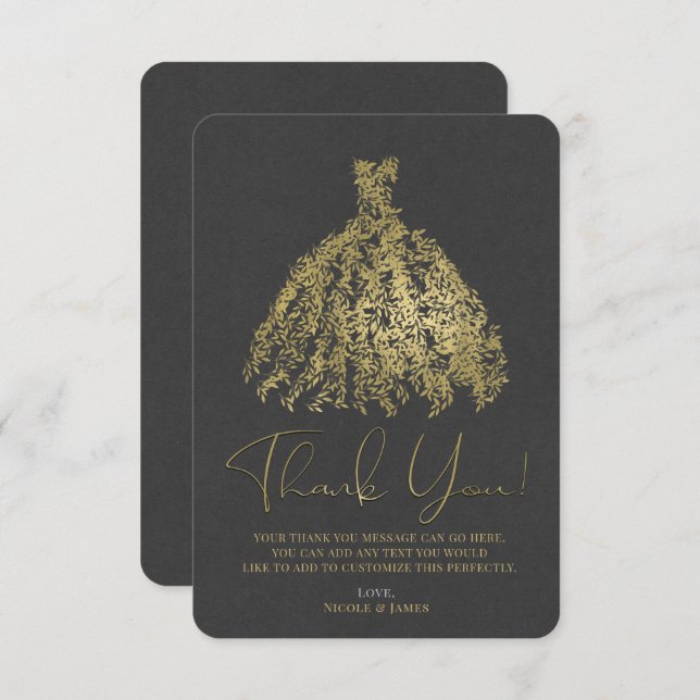 Gold & Dark Grey Botanical Dress Thank You Invitation (Front/Back)