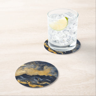 Gold Dark Marble Pattern Round Paper Coaster