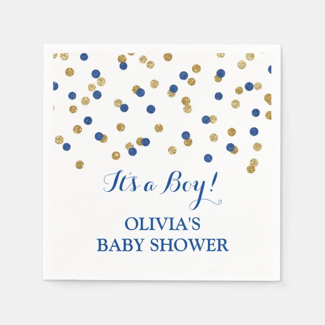 Gold Dark Navy Blue Confetti Baby Shower Napkin (Front)