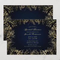 Gold & Dark Navy Blue Elegant Coral Bridal Shower