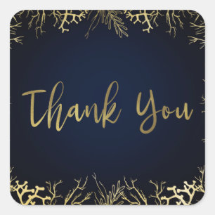 Gold & Dark Navy Blue Elegant Coral Wedding Square Sticker