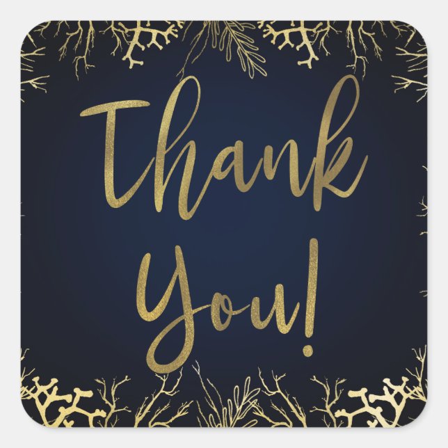 Gold & Dark Navy Blue Elegant Coral Wedding Square Sticker (Front)