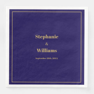 Gold Dark Navy Blue Elegant Modern Minimal Wedding Napkin