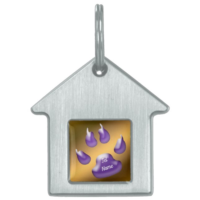 Gold Dark Purple Cat Pet ID tag (Front)