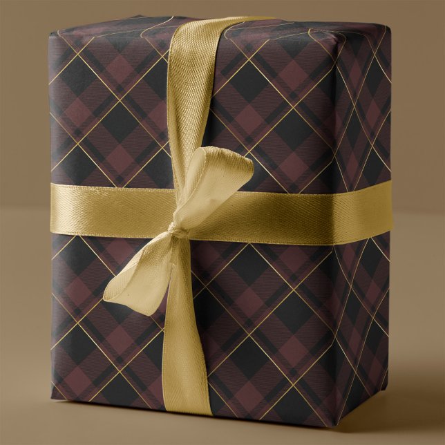 Gold & Dark Red Tartan Plaid Christmas Wrapping Paper (Creator Uploaded)