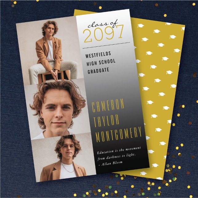 Gold Dark To Light Quote 3 Photo Modern Graduation Announcement (Gold Dark To Light Quote 3 Photo Collage Modern Graduation Announcement @ zazzle.com/color_therapy)