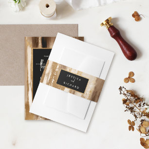 Gold & Dark Watercolor Couple's Names Wedding Invitation Belly Band