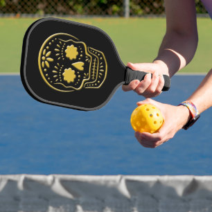 Gold Day Of The Dead Sugar Skull Pickleball Paddle