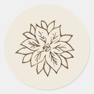 Gold December Poinsettia Classic Round Sticker