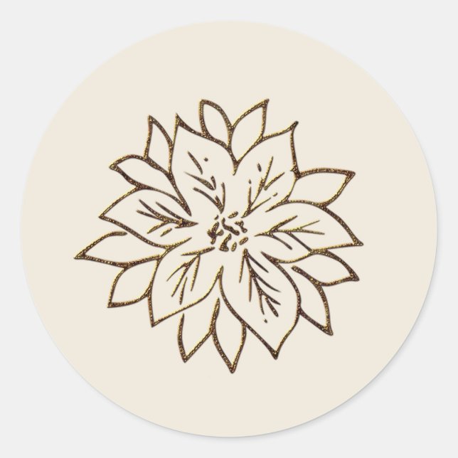 Gold December Poinsettia Classic Round Sticker (Front)