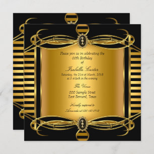 Gold Deco Black Stripe Pearl Birthday Party Invitation