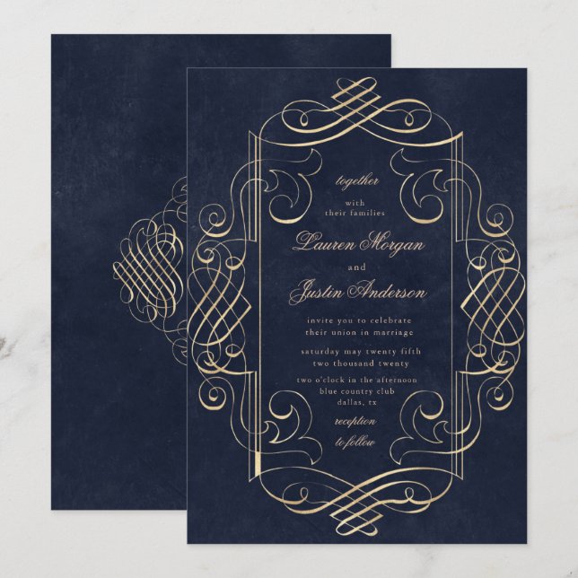 gold deco ornament Wedding Invitation (Front/Back)