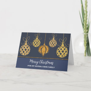 Gold Decorations Sister & Family Merry Christmas Card