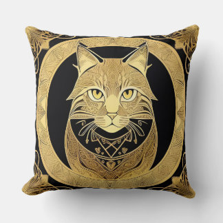 Gold Decorative Cat Mandala Design Cushion