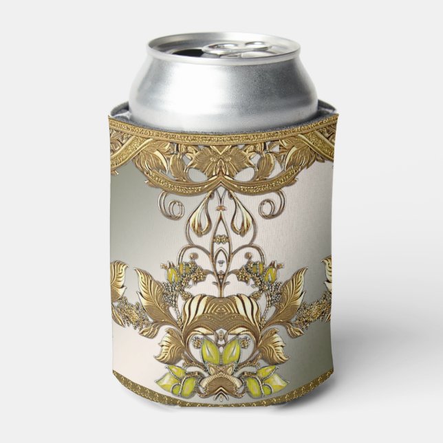 Gold Decorative Floral Wedding Favour Can Cooler (Can Front)