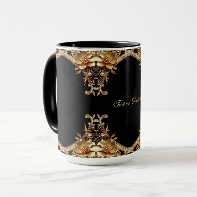 Gold Decorative Flowers Mug (Front Left)