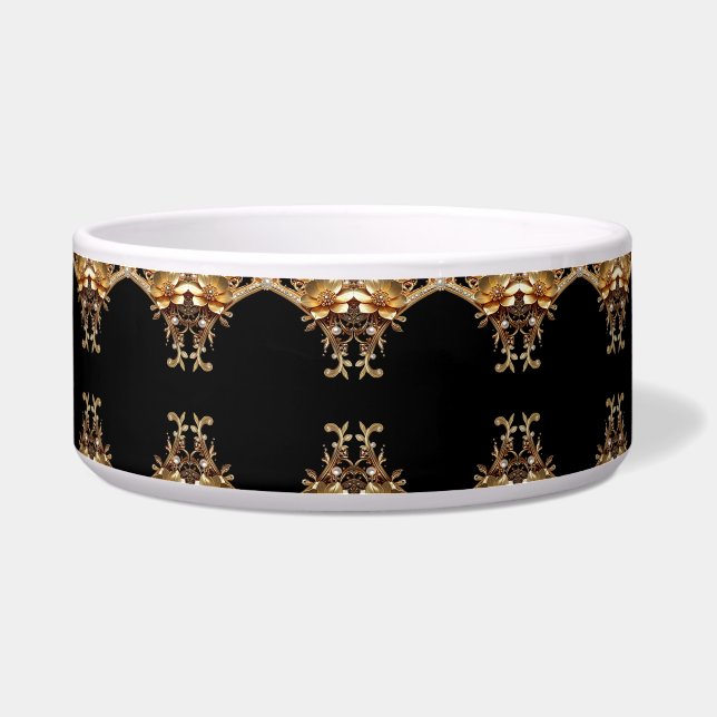 Gold Decorative Flowers Pet Bowl (Front)