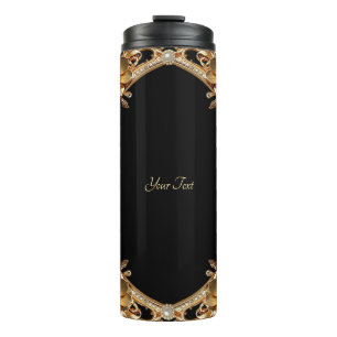 Gold Decorative Flowers Thermal Tumbler