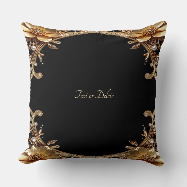 Gold Decorative Flowers Throw Pillow (Front)