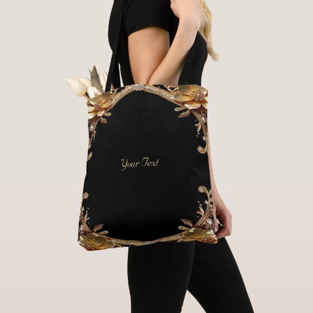 Gold Decorative Flowers Tote Bag (Close Up)
