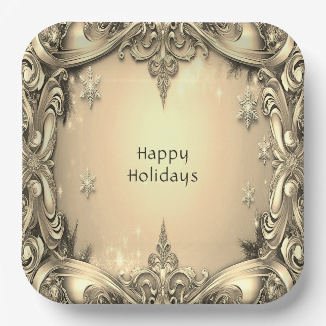 Gold Decorative Holiday Paper Plate (Front)