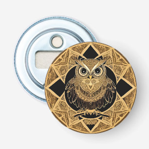 Gold Decorative Owl Mandala Design Bottle Opener