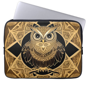 Gold Decorative Owl Mandala Design Laptop Sleeve