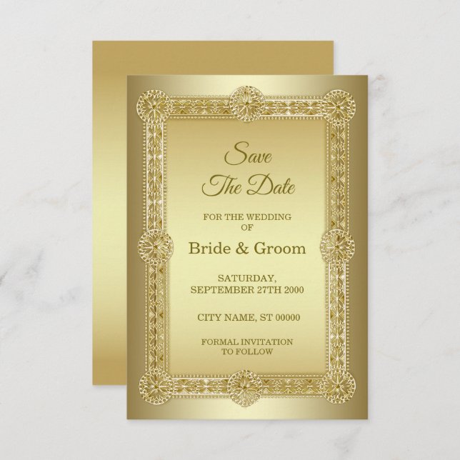 Gold Decorative Wedding Save The Date (Front/Back)
