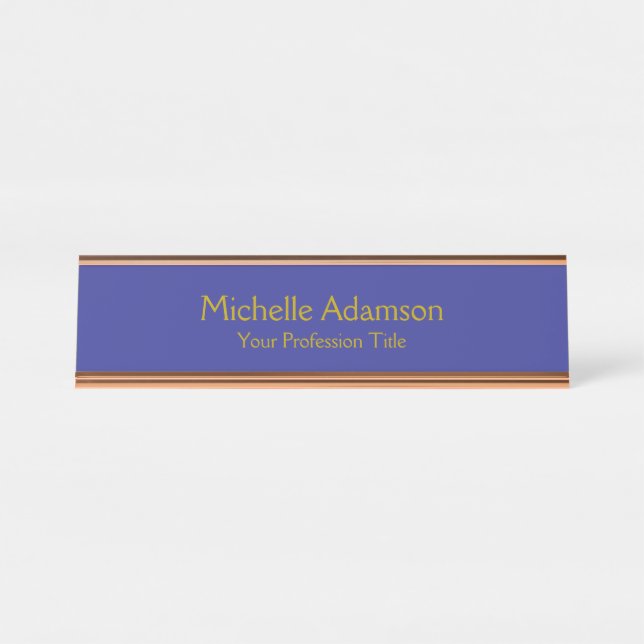 Gold & Deep Blue Colour Professional Plain Modern Desk Name Plate (Front)
