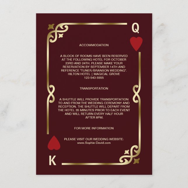 Gold Deep Burgundy Casino Vegas Wedding Details Enclosure Card (Front)