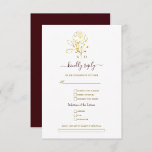 Gold Deep Burgundy Simple Song Request Wedding  RSVP Card