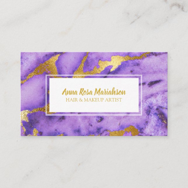 *~* Gold Deep Purple Marble Popular Chic Business Card (Front)