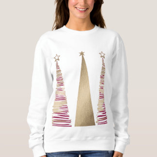 Gold & deep red Christmas Tree's womens Sweatshirt